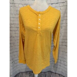 Pink Victoria's Henley Shirt Women’s Size Small Yellow Oversized Long Sleeve Top